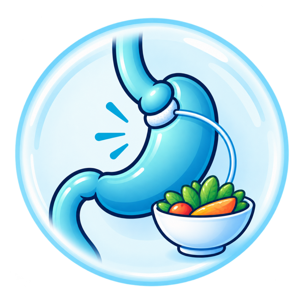 Anneau gastrique Illustration de la réduction des quantités alimentaires avec un anneau gastrique