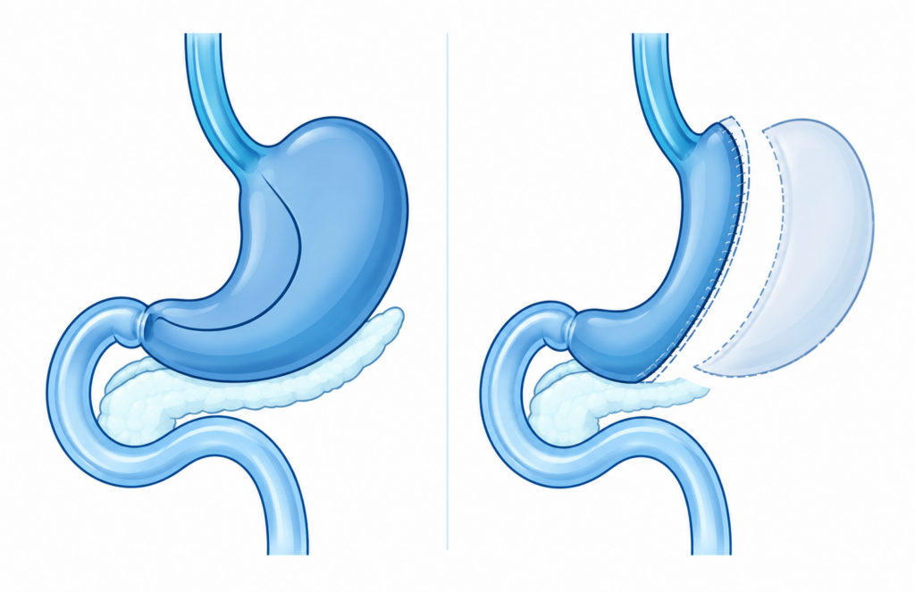 Comparaison de l’anatomie digestive avant et après une sleeve gastrectomie
