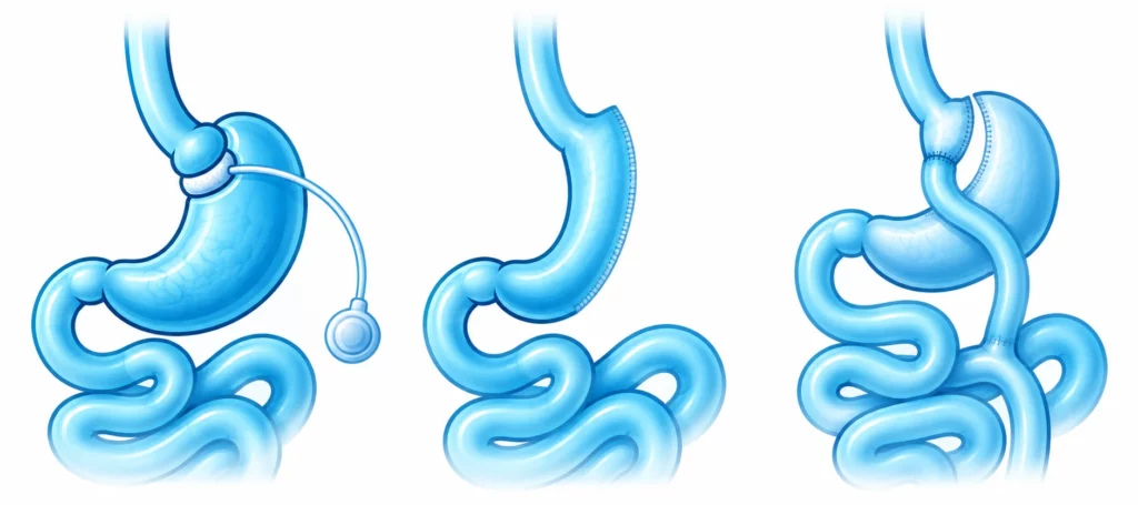 Anneau gastrique Comparaison anatomique entre anneau gastrique, sleeve gastrectomie et bypass gastrique
