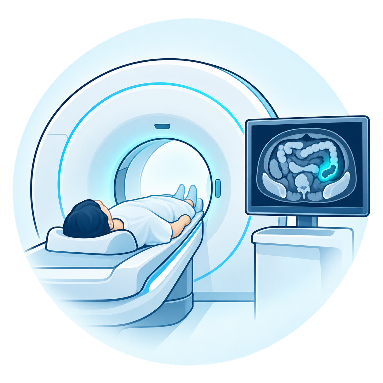 Illustration of the abdominal CT scan used in the workup of diverticulitis