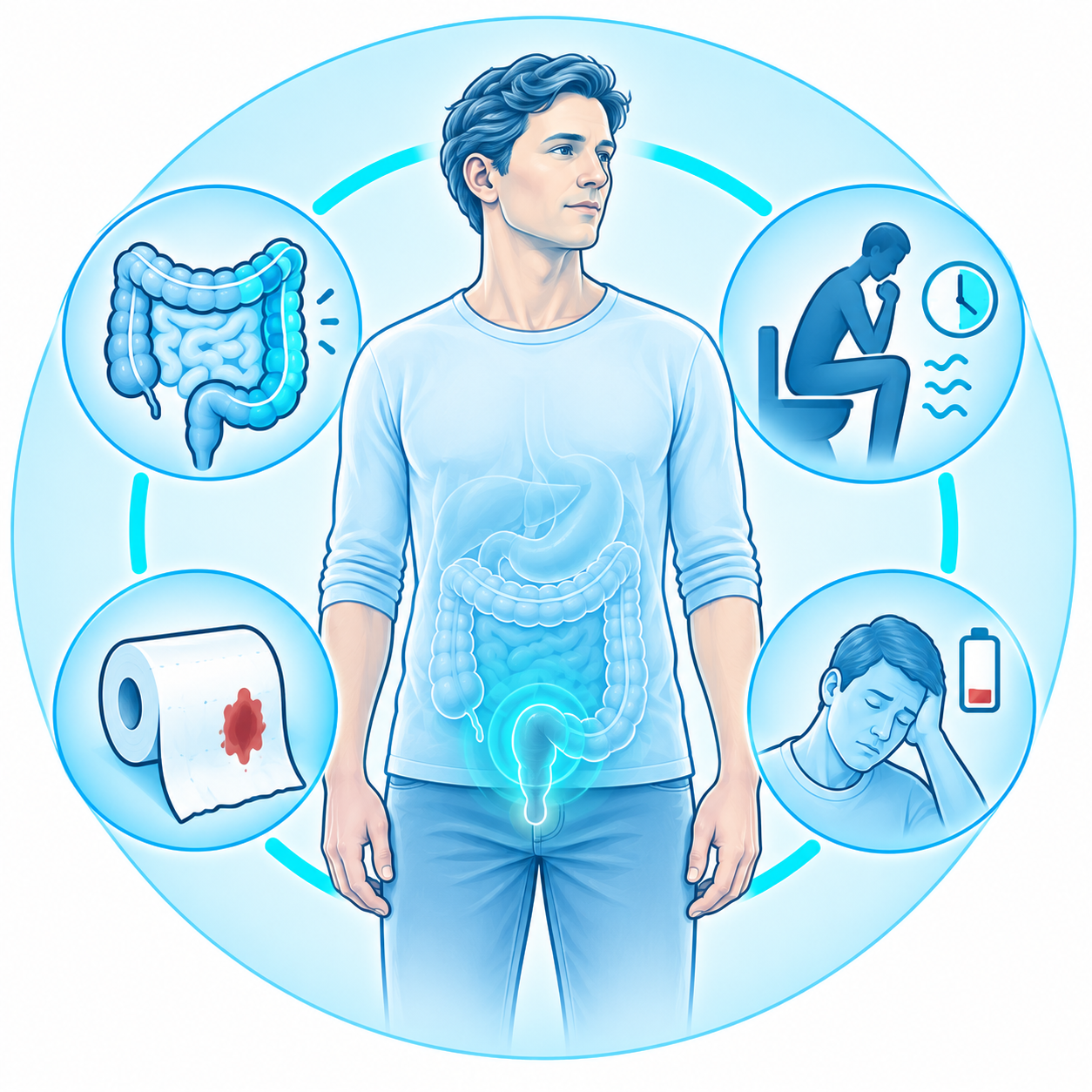Cancer du rectum Illustration des symptômes pouvant être associés à un cancer du rectum