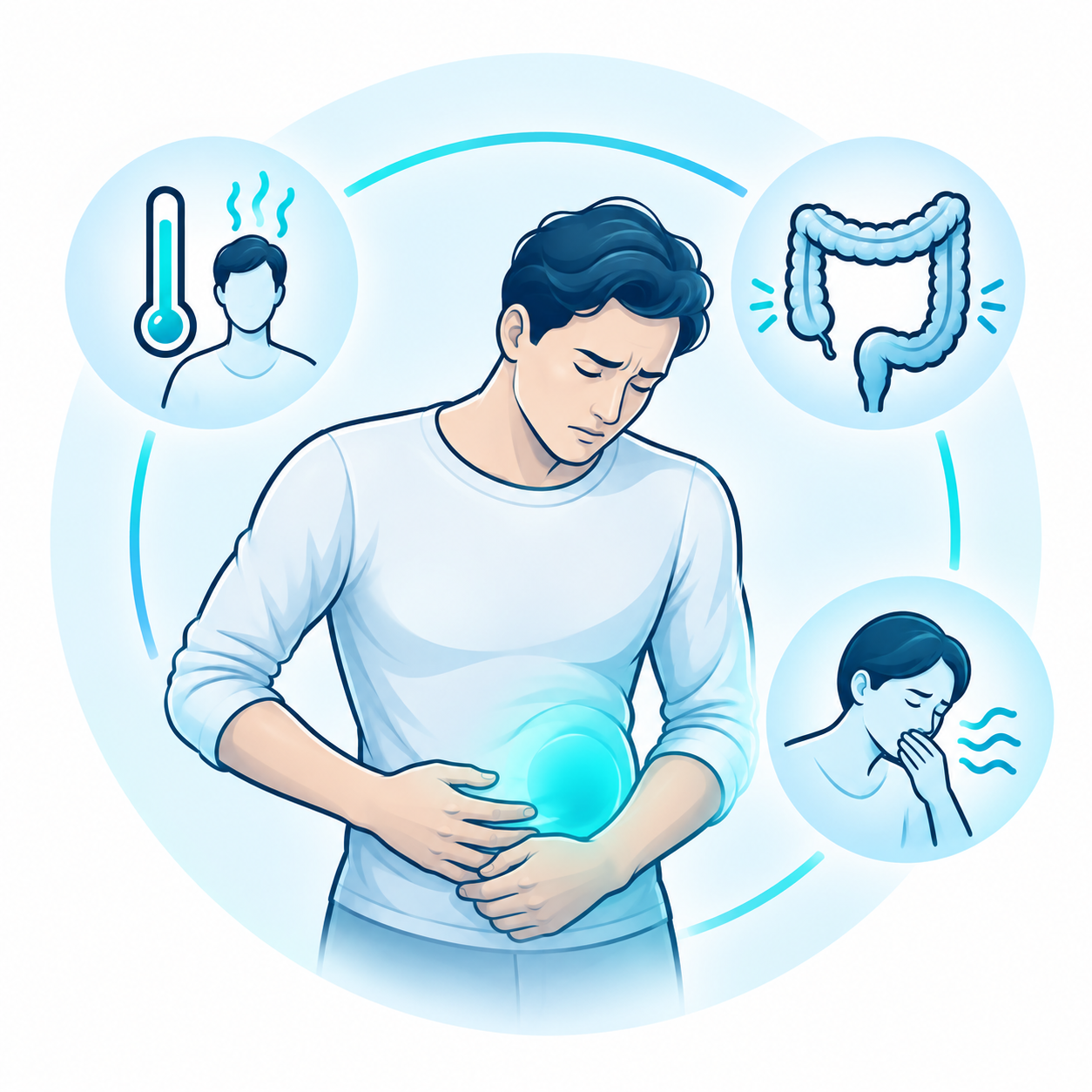 Illustration of the main symptoms that may accompany diverticulitis