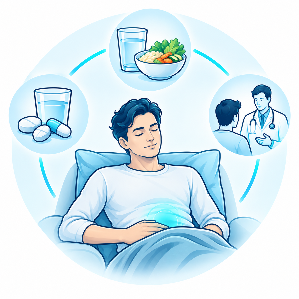 Illustration of the non-surgical management of uncomplicated diverticulitis